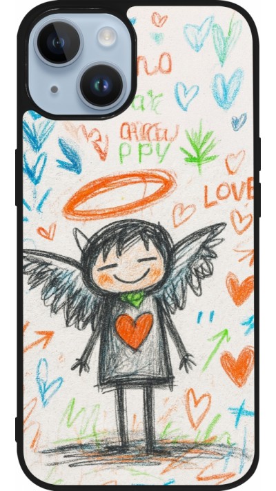 Coque iPhone 15 - Silicone rigide noir Little Angel Sketch Love