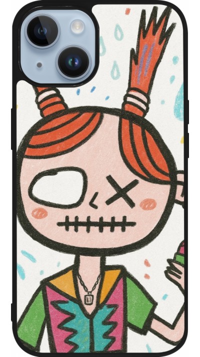 Coque iPhone 15 - Silicone rigide noir Little Girl Sketch