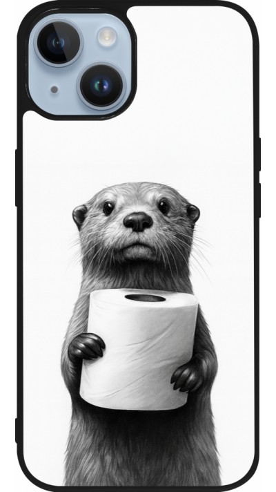 Coque iPhone 15 - Silicone rigide noir Loutre papier de toilette