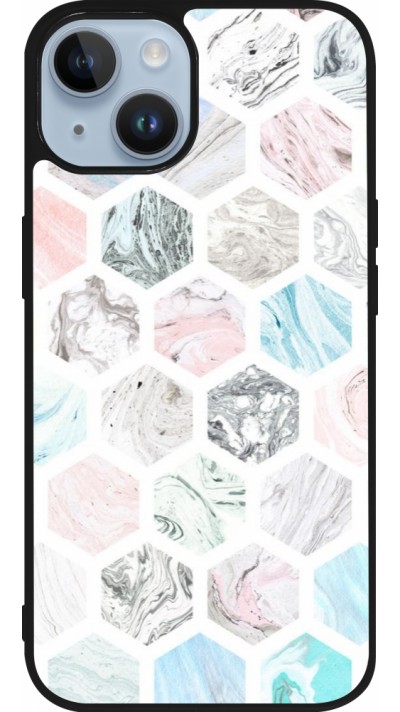 Coque iPhone 15 - Silicone rigide noir Marble Everything