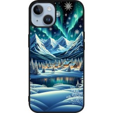 iPhone 15 Case Hülle - Silikon schwarz Verschneites Bergdorf am See in der Nacht