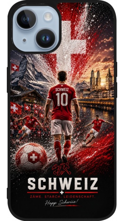 iPhone 15 Case Hülle - Silikon schwarz Fussball Schweiz splash 2026