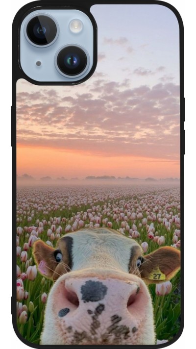 iPhone 15 Case Hülle - Silikon schwarz Cow with tulips 2026