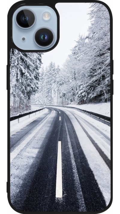 iPhone 15 Case Hülle - Silikon schwarz Winter 22 Snowy Road