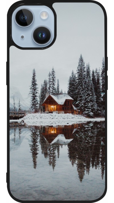 iPhone 15 Case Hülle - Silikon schwarz Winter 25 Winter house forest afternoon