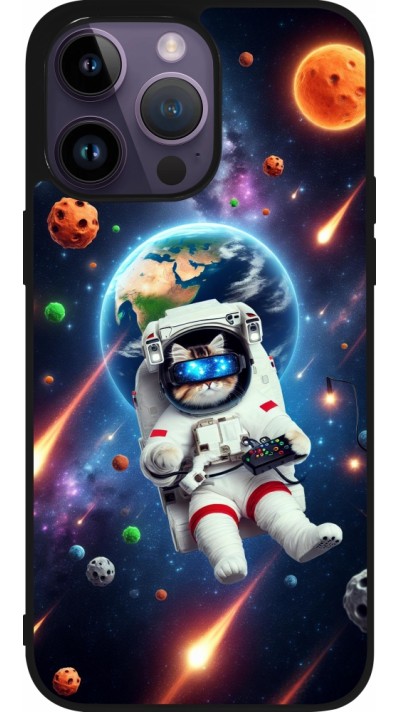 iPhone 15 Pro Max Case Hülle - Silikon schwarz VR SpaceCat Odyssee