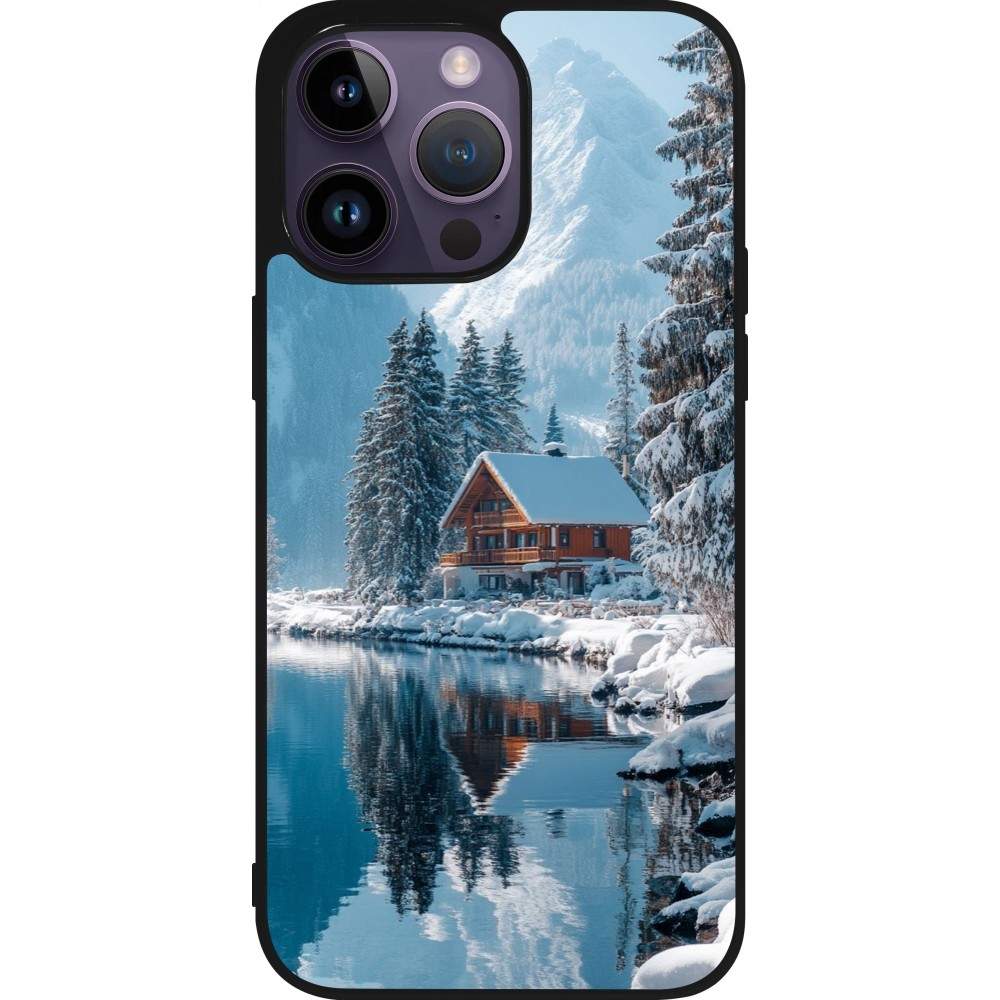 iPhone 15 Pro Max Case Hülle - Silikon schwarz Winter 25 Winter house forest day