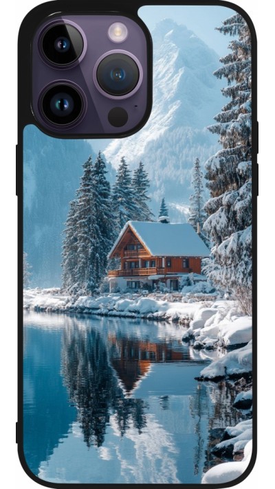 iPhone 15 Pro Max Case Hülle - Silikon schwarz Winter 25 Winter house forest day