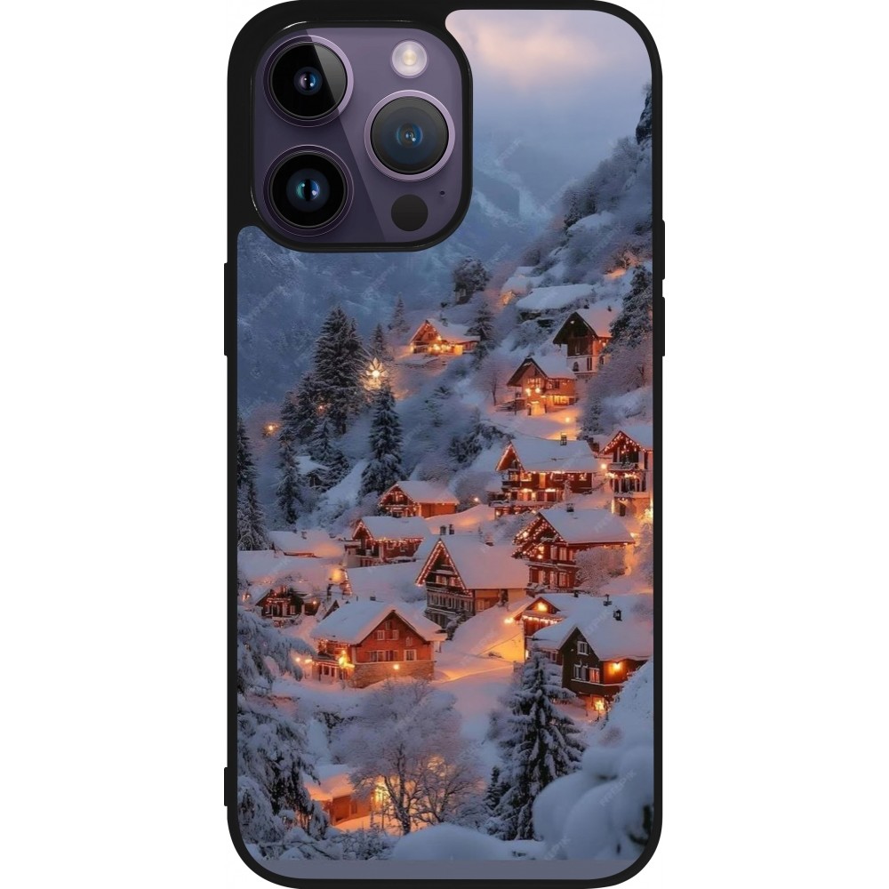 iPhone 15 Pro Max Case Hülle - Silikon schwarz Winter 25 Winter snowy village