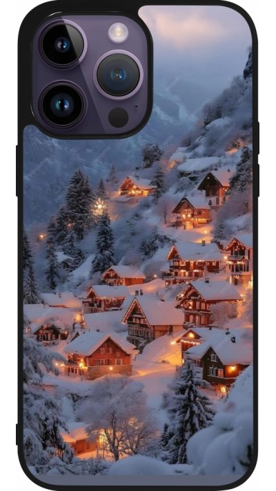 iPhone 15 Pro Max Case Hülle - Silikon schwarz Winter 25 Winter snowy village