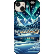 iPhone 15 Plus Case Hülle - Verschneites Bergdorf am See in der Nacht