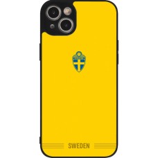 iPhone 15 Plus Case Hülle - Silikon schwarz Schweden 2026 personalisierbares Fussballtrikot