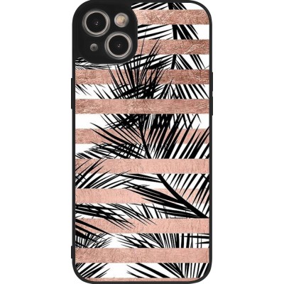 iPhone 15 Plus Case Hülle - Silikon schwarz Palm trees gold stripes