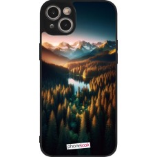iPhone 15 Plus Case Hülle - Silikon schwarz Sonnenuntergang Waldsee