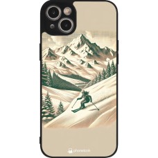 Coque iPhone 15 Plus - Silicone rigide noir Vintage Ski Mountain