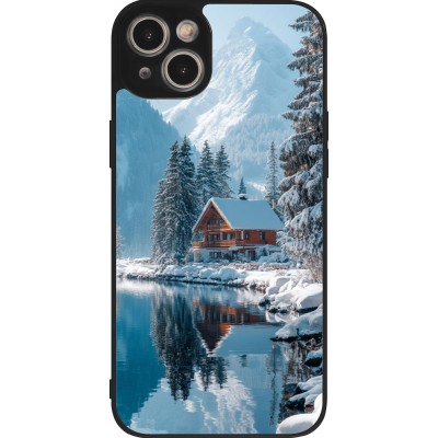 iPhone 15 Plus Case Hülle - Silikon schwarz Winter 25 Winter house forest day