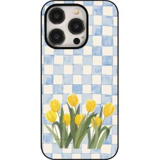 Coque iPhone 15 Pro - Blue vichy tulips Spring 2026