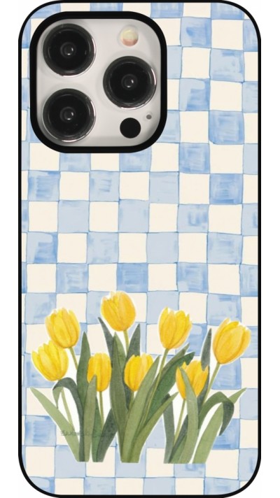 Coque iPhone 15 Pro - Blue vichy tulips Spring 2026