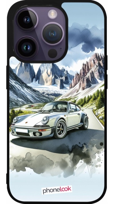 iPhone 15 Pro Case Hülle - Silikon schwarz Porsche 911 Berg Aquarell