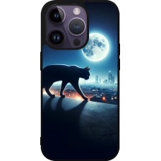iPhone 15 Pro Case Hülle - Silikon schwarz Schwarze Katze unter dem Vollmond
