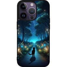 iPhone 15 Pro Case Hülle - Silikon schwarz Schwarze Katze Spaziergang