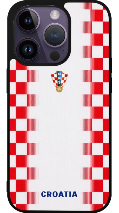 Coque iPhone 15 Pro - Silicone rigide noir Maillot de football Croatie 2026 personnalisable