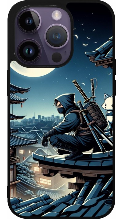 iPhone 15 Pro Case Hülle - Silikon schwarz Ninja unter dem Mond