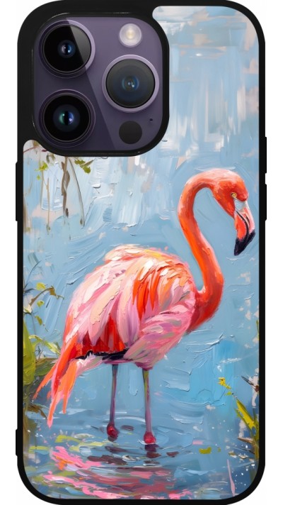 iPhone 15 Pro Case Hülle - Silikon schwarz Paint Flamingo