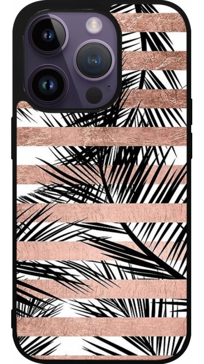 iPhone 15 Pro Case Hülle - Silikon schwarz Palm trees gold stripes