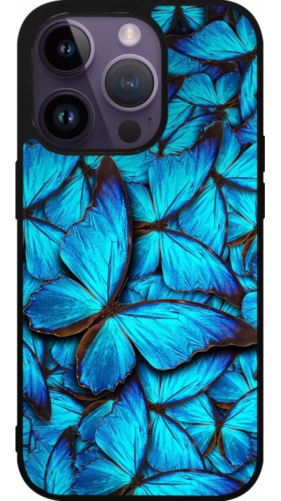 iPhone 15 Pro Case Hülle - Silikon schwarz Papillon bleu