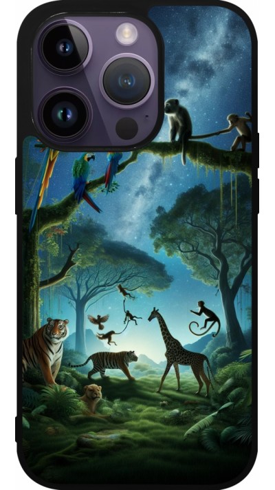 iPhone 15 Pro Case Hülle - Silikon schwarz Paradies der exotischen Tiere
