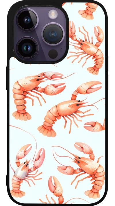 iPhone 15 Pro Case Hülle - Silikon schwarz Muster von pastellfarbenen Hummern