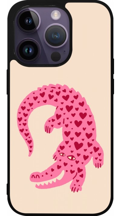 iPhone 15 Pro Case Hülle - Silikon schwarz Pink crocodile 2026