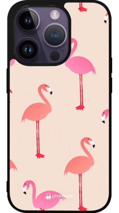 iPhone 15 Pro Case Hülle - Silikon schwarz Pink Flamingos Pattern