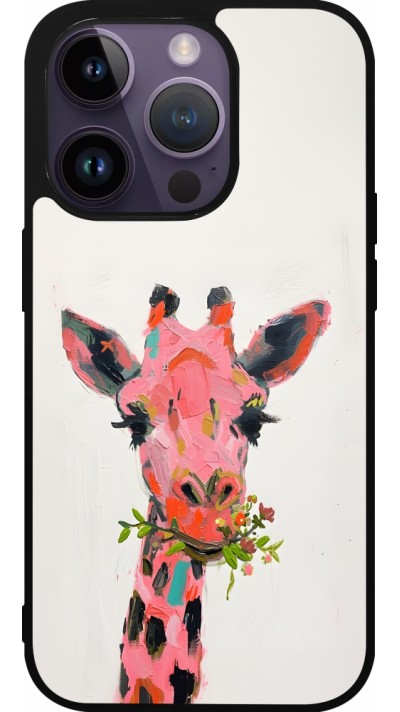 iPhone 15 Pro Case Hülle - Silikon schwarz Pink Girafe Paint