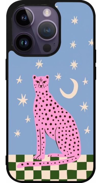 iPhone 15 Pro Case Hülle - Silikon schwarz Pink leopard with stars 2026