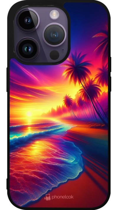 iPhone 15 Pro Case Hülle - Silikon schwarz Strand Sonnenuntergang auffällig