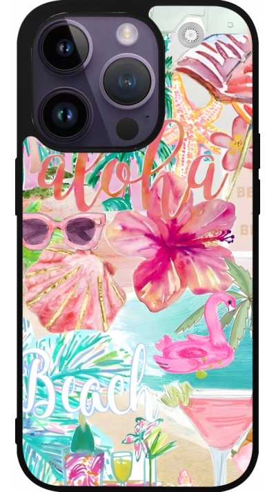 iPhone 15 Pro Case Hülle - Silikon schwarz Preppy Collage Aloha