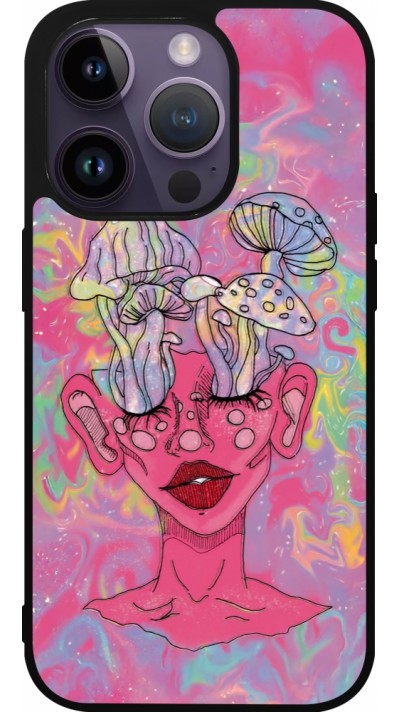 iPhone 15 Pro Case Hülle - Silikon schwarz Psychedelic pink mushroom