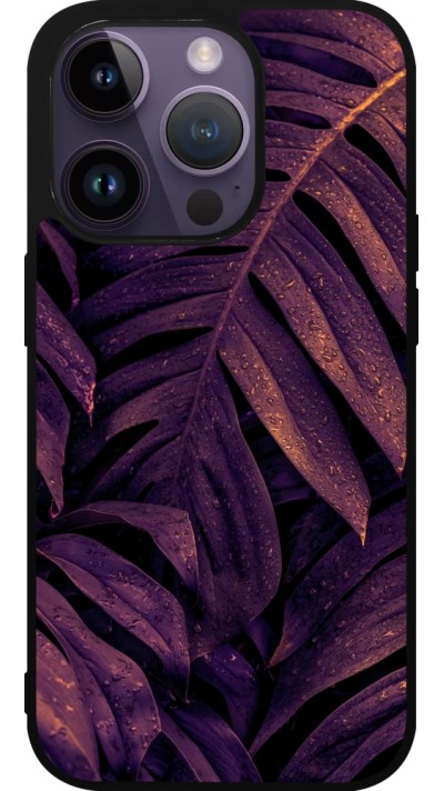 iPhone 15 Pro Case Hülle - Silikon schwarz Purple Light Leaves