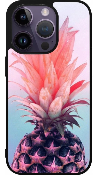 iPhone 15 Pro Case Hülle - Silikon schwarz Purple Pink Pineapple