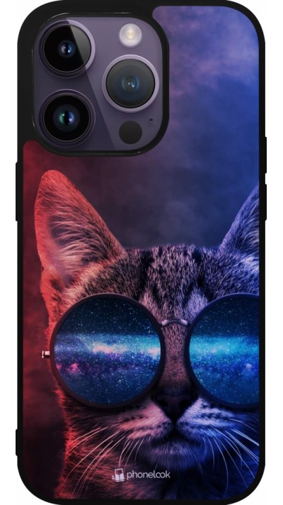 iPhone 15 Pro Case Hülle - Silikon schwarz Red Blue Cat Glasses