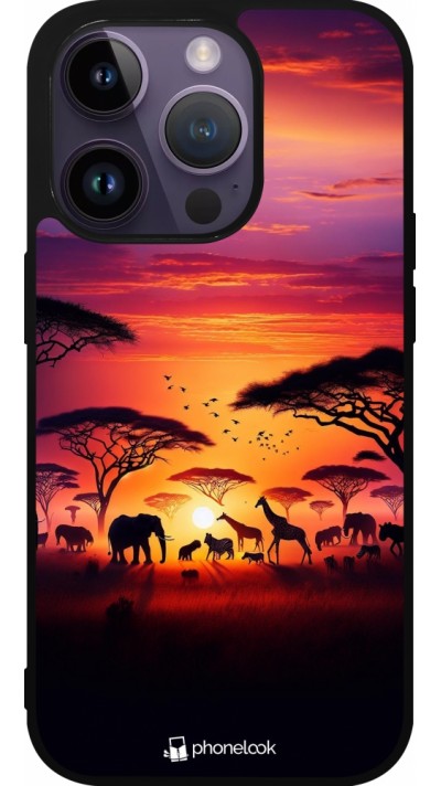 iPhone 15 Pro Case Hülle - Silikon schwarz Safari Sonnenuntergang Wildtiere