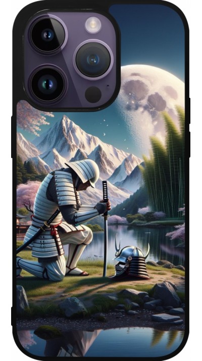 iPhone 15 Pro Case Hülle - Silikon schwarz Samurai Katana Mond