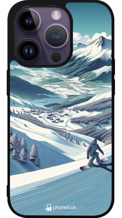 iPhone 15 Pro Case Hülle - Silikon schwarz Snowboarder Berg