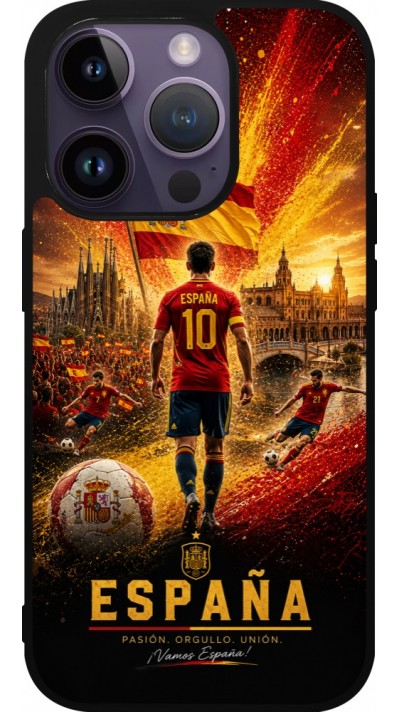 Coque iPhone 15 Pro - Silicone rigide noir Football Espagne splash 2026