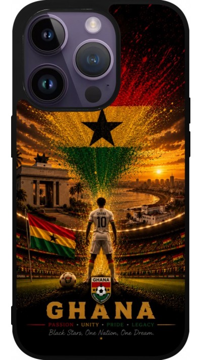 Coque iPhone 15 Pro - Silicone rigide noir Football Ghana splash 2026