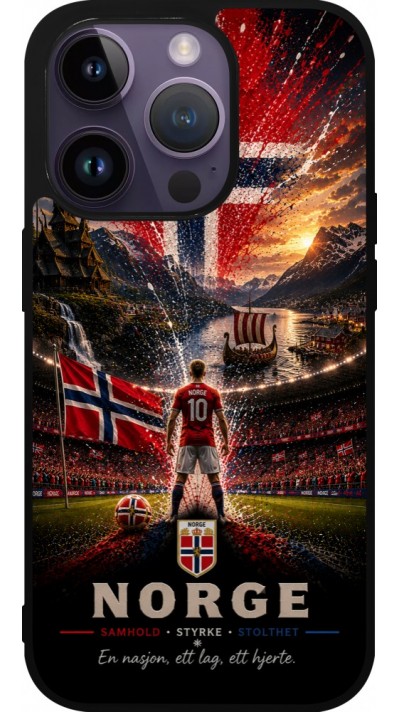 Coque iPhone 15 Pro - Silicone rigide noir Football Norvège splash 2026