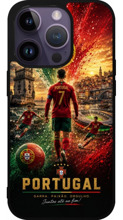 Coque iPhone 15 Pro - Silicone rigide noir Football Portugal splash 2026