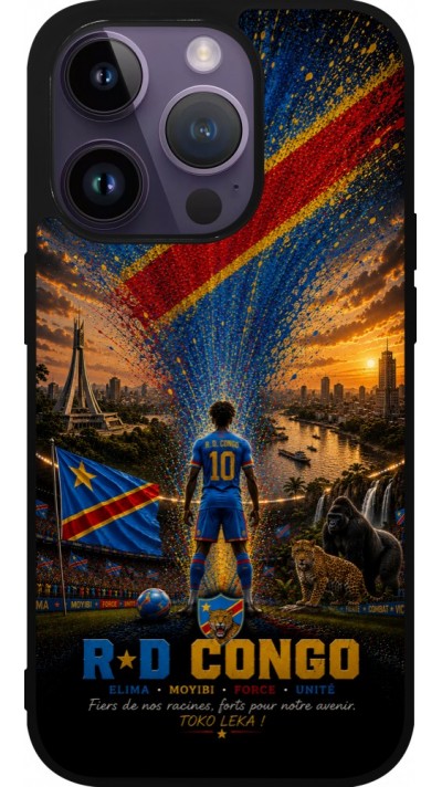 Coque iPhone 15 Pro - Silicone rigide noir Football République démocratique du Congo splash 2026